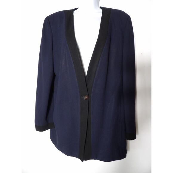 Linda Allard Ellen Tracy 12 Blazer Black Navy Blue Long Line Career Office - Picture 1 of 10
